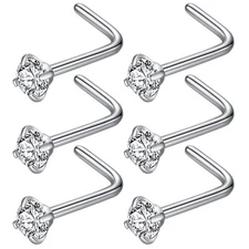 316L Surgical Steel 22g/20g/18g Nose Rings Studs L-Shape Nose Nostrial Pierci...