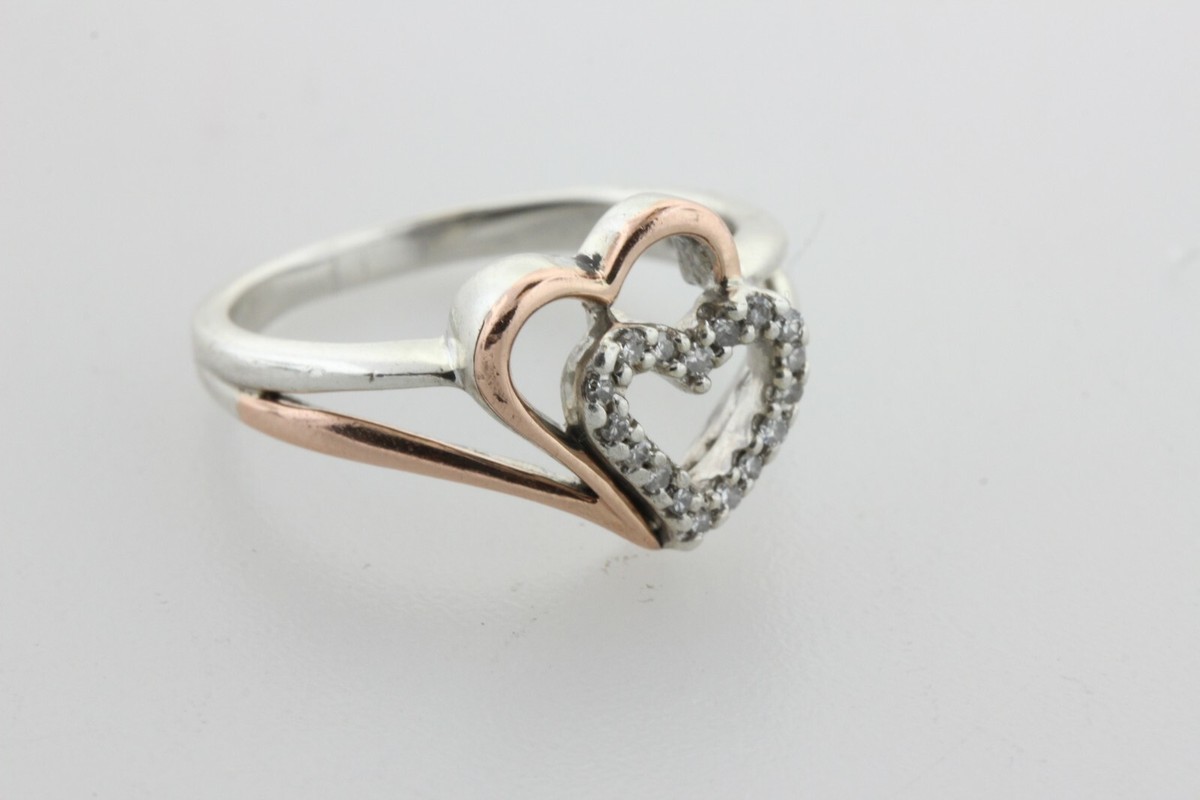 ★ENGBROX★ [silver925][Sunmi wearing] milky heart ring SUN Sterling Silver 925 & 10K Rose Gold Double Heart 0.10ct