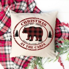 Christmas throw pillow cover, New, Made to Order, Christmas Cabin, 16 inches