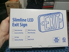 Slimline LED Exit Sign Red Lettering Battery Backup White Housing