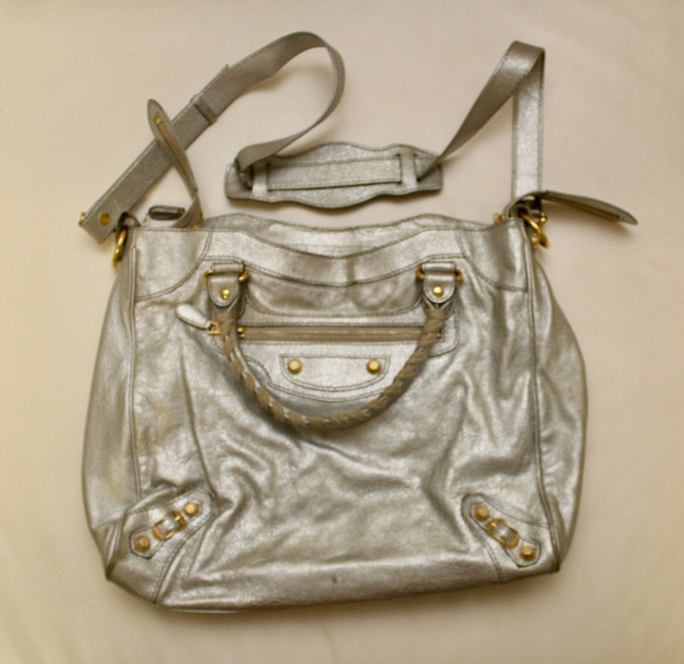Balenciaga 2way City Crossbody Bag - Silver w/ Gold Hardware