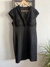 Women’s R&M Richard’s Black Below Knee Dress Party Evening Size UK 14 3D Roses