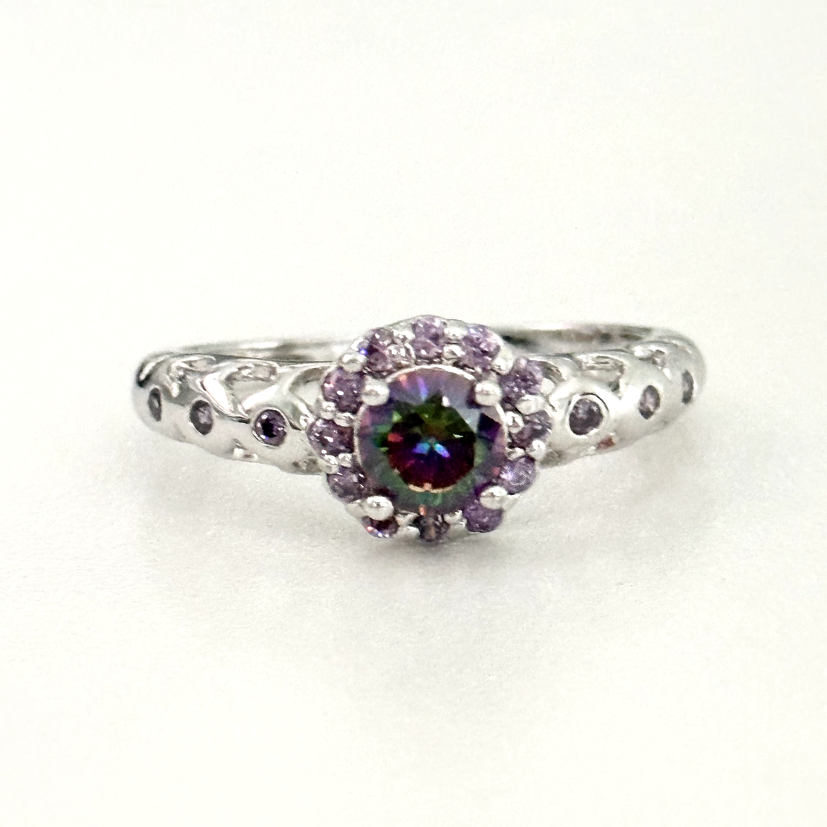 925 Sterling Silver Rhodium Plated Mystic Topaz Purple CZ Band 