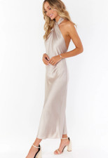 Show Me Your Mumu Jasmine Halter Midi Dress Ivory Luxe Satin Bridesmaid Women XS