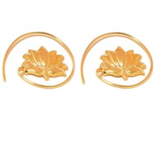 Gold Plated Handmade Lotus Flower Wire Work Hoop Earrings for Women Girls