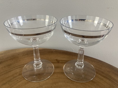 7 Fostoria Crystal Reflection Stemmed Champagne/Dessert Glasses, Silver Band - Picture 4 of 9
