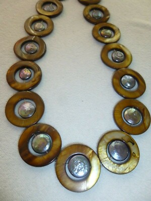 STUNNING DISC PEARL BEADS STATEMENT Elegant Necklace Double Circles