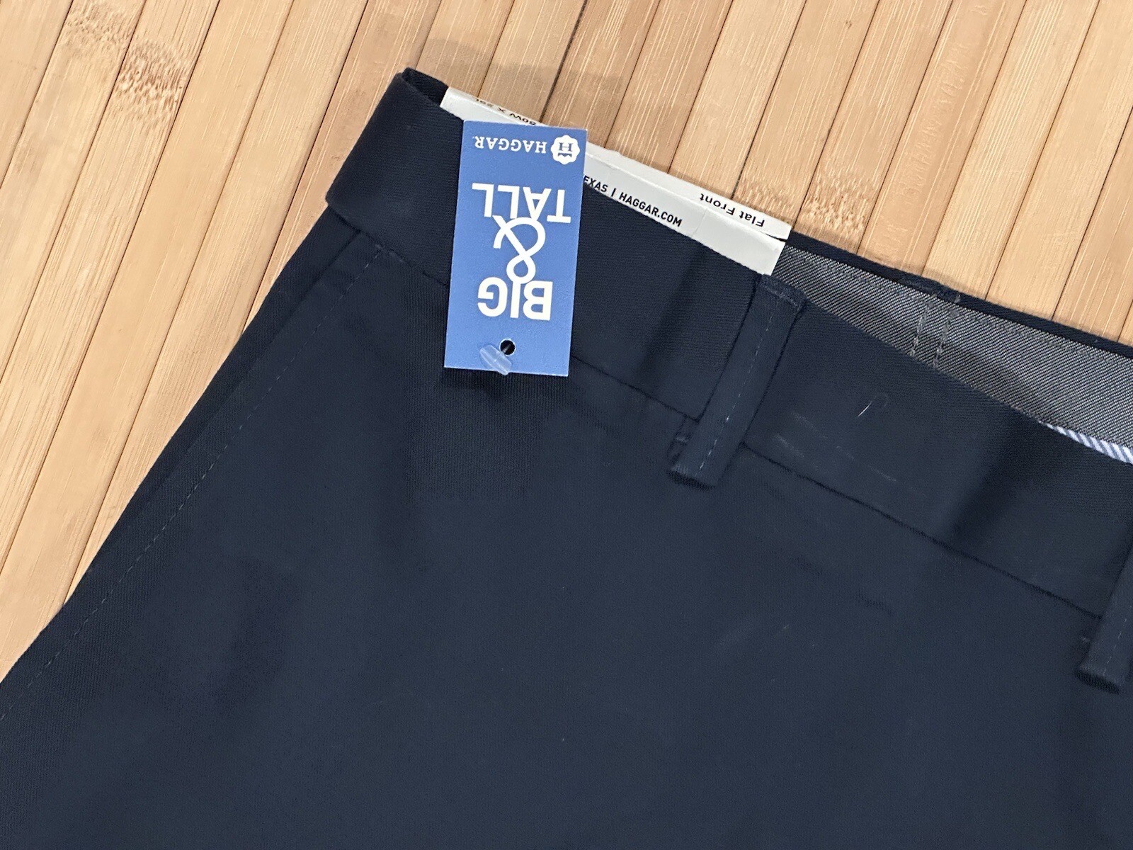Haggar Premium No Iron Flat Front Expandable Waist Blue Pants Sz 50x29 New $80