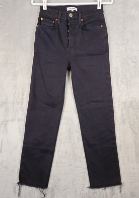 Re/Done 70s Stove Pipe Jean Women's 25 Black Stretch High Rise Button Fly