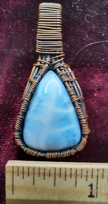 Larimar  Wire Wrapped Pendant Handmade Copper Crystal Mineral Rock Stone
