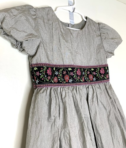 Hanna Andersson 110 cm US 5 dress Silver Bubble Hem Floral waist Party Taffeta - Picture 2 of 4