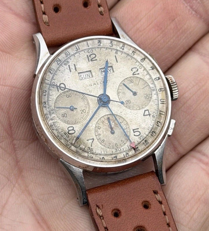 Vintage 1940’s Gallet Triple Date Calendar Watch Val 72c Patina Dial Repair Rare