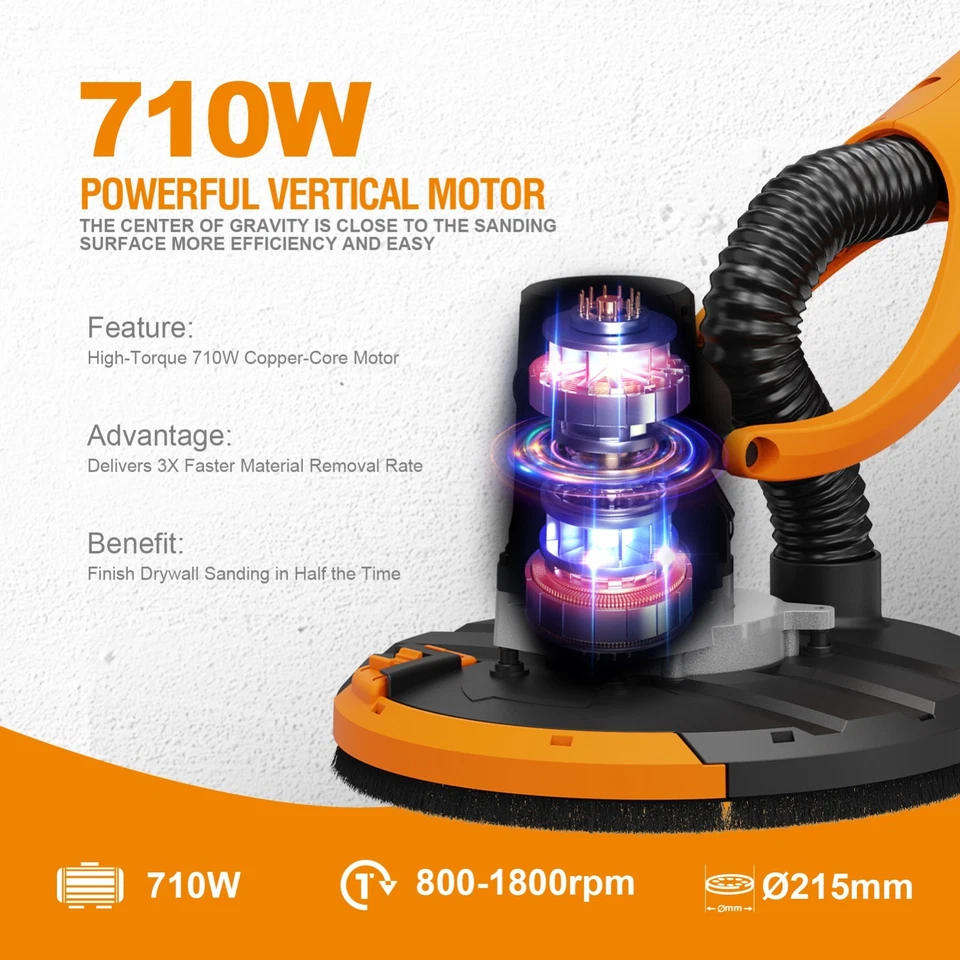 Lijadora de paneles de yeso MAXXT 5 velocidades plegable 800-1700 rpm 6 bolsas de papel de lija enchufe AUS Foto 3 de 4