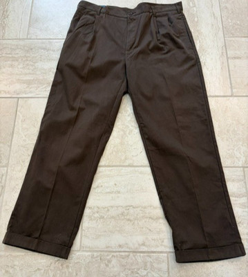 NWT Beverly Hills Polo Club Men's Brown Pleated Cuffed 100% Cotton Pants 42x32