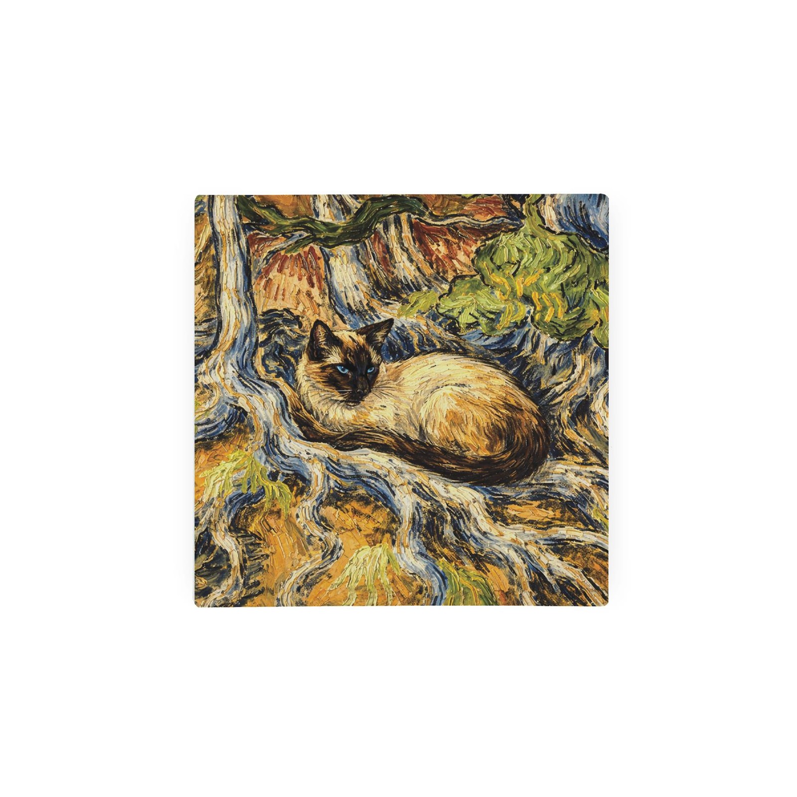 Van Gogh Tree Roots - Siamese Cat Square Glass Hot Pot Stand Kitchen Gift