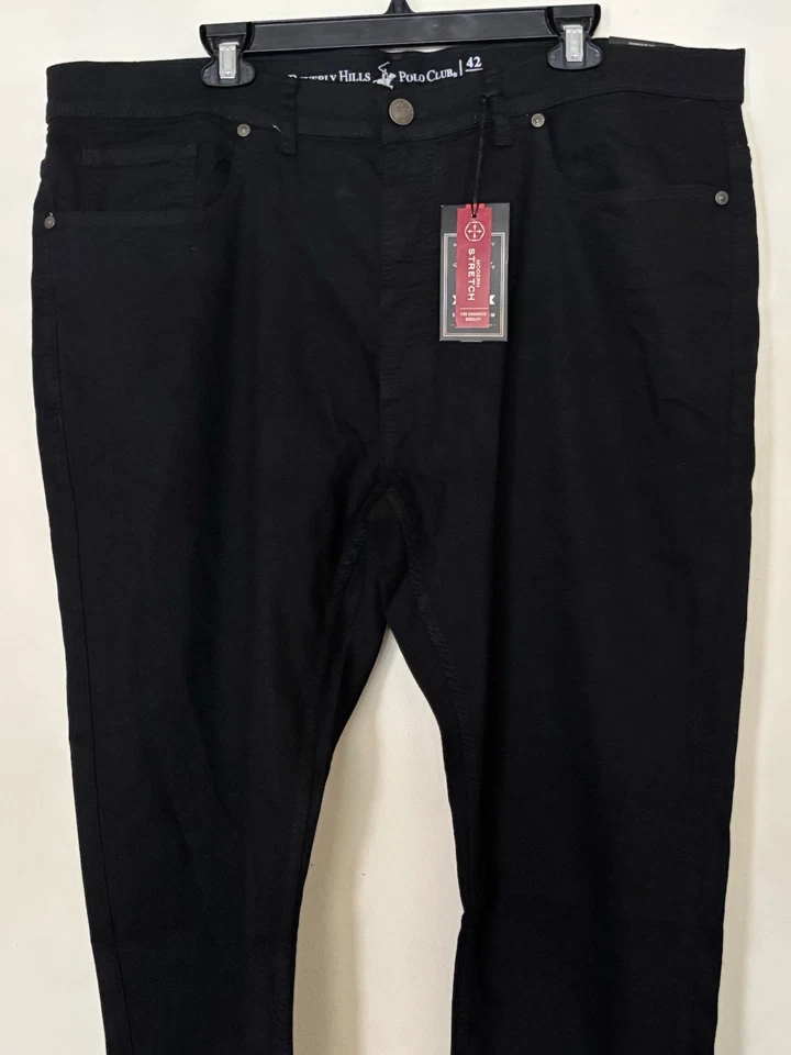 Pantalones de mezclilla elásticos negros Beverly Hills Polo Club para hombre talla 42x30 nuevos con etiquetas Foto 3 de 4