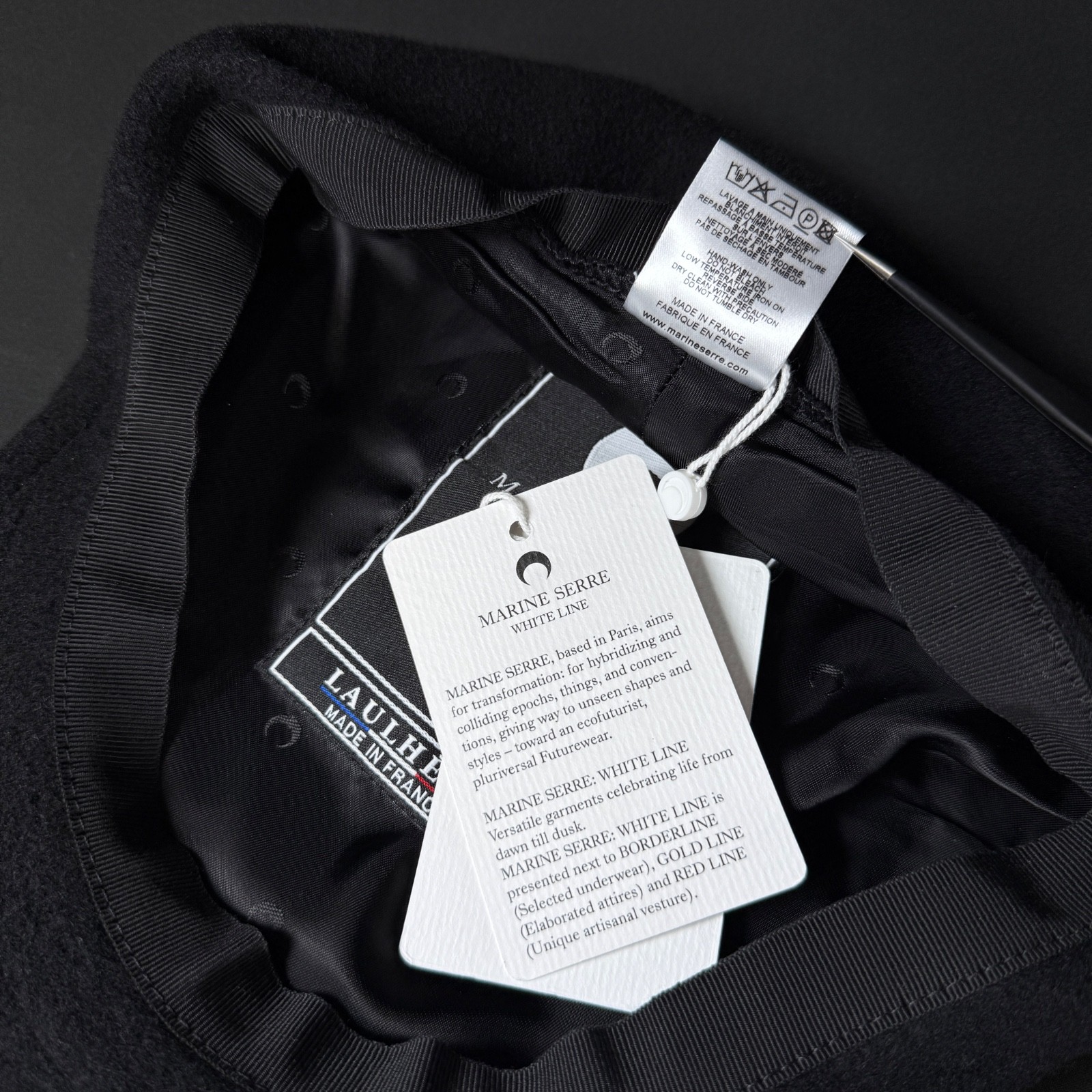 Marine Serre White lane Black Wool Beret Hat L Made in France New w/ Tags