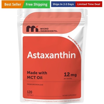 Astaxanthin 12mg with MCT Oil, 120 Softgels, 4  Supply |  Astaxanthin Antioxi...