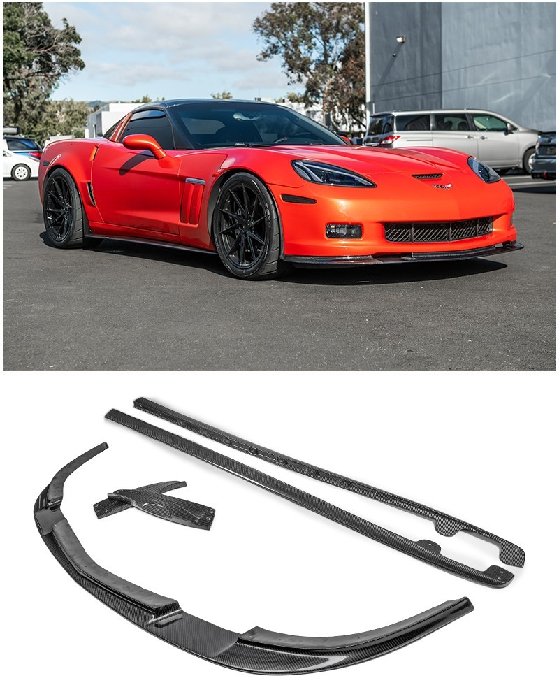 ZR1 Style CARBON FIBER Front Lip Splitter Side Skirts For 05-13 Corvette C6  Z06