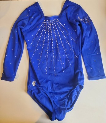 Sylvia P Blue Rhinestone Gymnastics Leotard Girls  Child 10