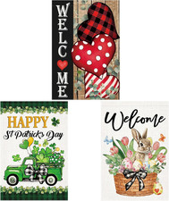 Doncida 3 Pack Valentines Day Garden Flag St Patricks Day Garden Flag Easter Gar