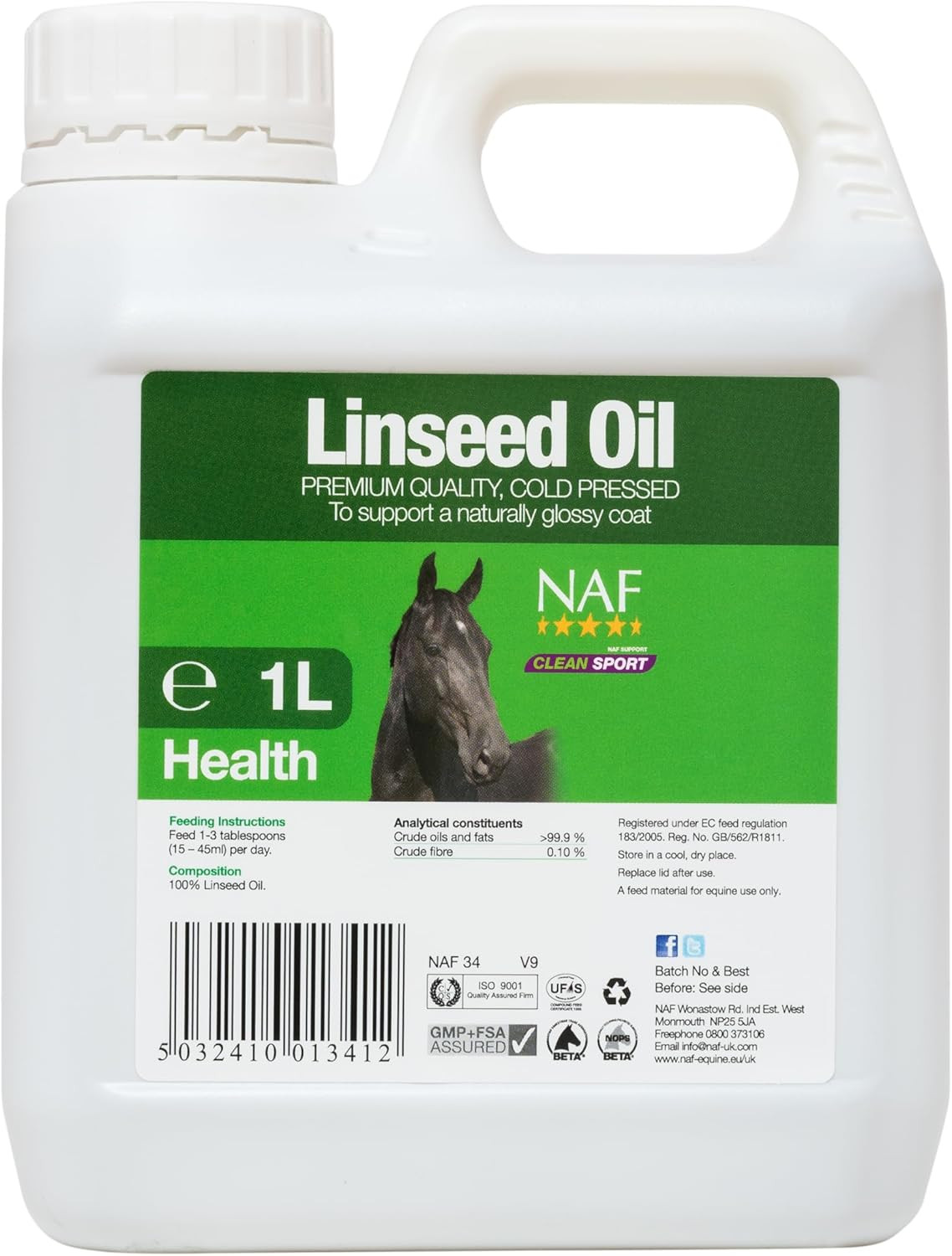 Linseed Oil for Horses 1L – Cold-Pressed Omega 3 Supplement – Supports Skin, Coa