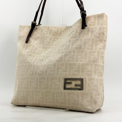 Fendi Tote Bag Shoulder Bag Zucca White Canvas Authentic 425T0429