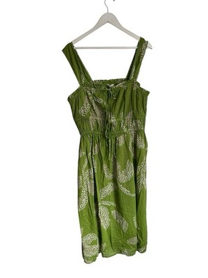 Monsoon grünes Kleid Mahi ärmellos Palmen Midi UVP 65 £ Milkmaid L 14 vorne zum Binden