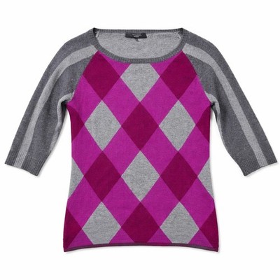 Weekend Max Mara Argyle Kaschmir Pullover Lila Grau Damen Small S XS