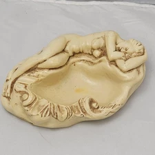 VTG Nude Woman Ashtray Figurine Art Deco Style Plaster Resin Trinket Dish 9 Inch