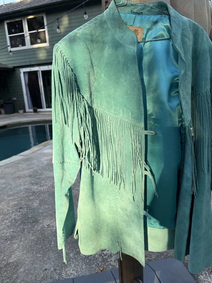 Hermosa Chaqueta Scully Gamuza Flecos Excelente Estado Mujer’s XXL TURQUESA Foto 2 de 4