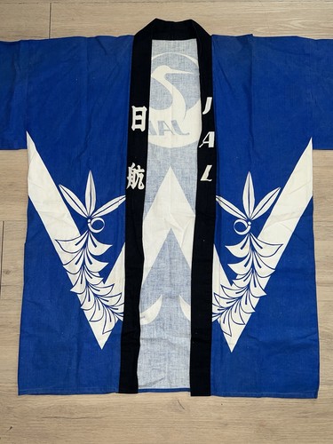 VTG JAL Japan Airlines Blue Happi Coat Kimono Uniform 1st Class Style One Size