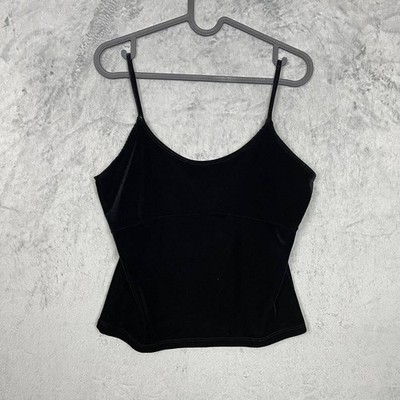 Vintage Y2K Black Velvet Babydoll Cami Top Spaghetti Strap Goth Grunge Large