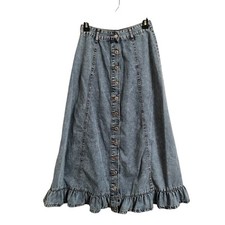 70s Boho vintage Blue Denim ruffle Western Cowgirl Prairie Skirt W 26" Sz SM