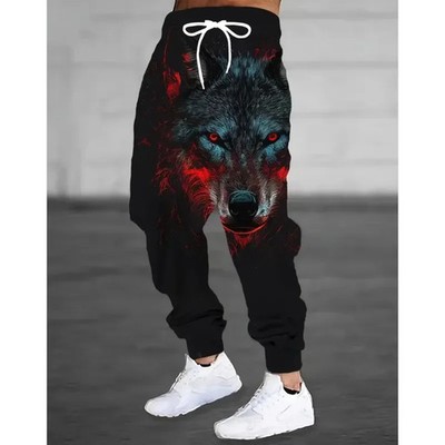 2026 new men's casual pants 3D White tiger print jogging pants 100% polyester li