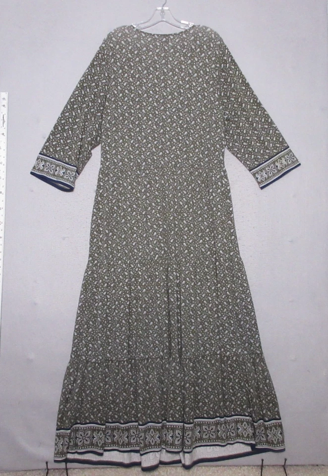 Lands End Dress Large Floral Green Maxi Tiered Paisley Pockets Cottage Core Boho - Image 2 of 4