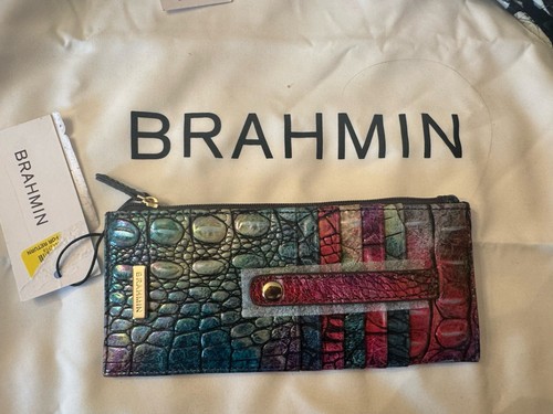 Brahmin Melbourne Credit Card Slim Leather Wallet ARGYLE Green Pink Red NWT