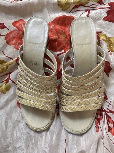 Ferragamo Gold Snake Slide Sandals 8C