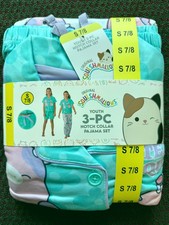 Squishmallows Girls 3-Piece Pajama Set S 7/8 Purple Button Top Pants NWT