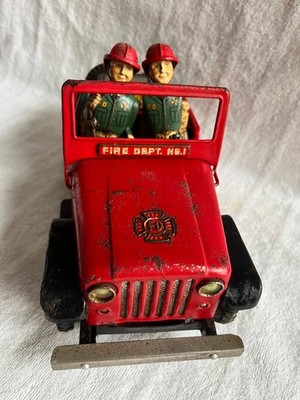 VTG NOMURA TOY FIRE DEPT NO 1 BATTERY OPERATED JEEP-JAPAN-UNTESTED PARTS /REPAIR