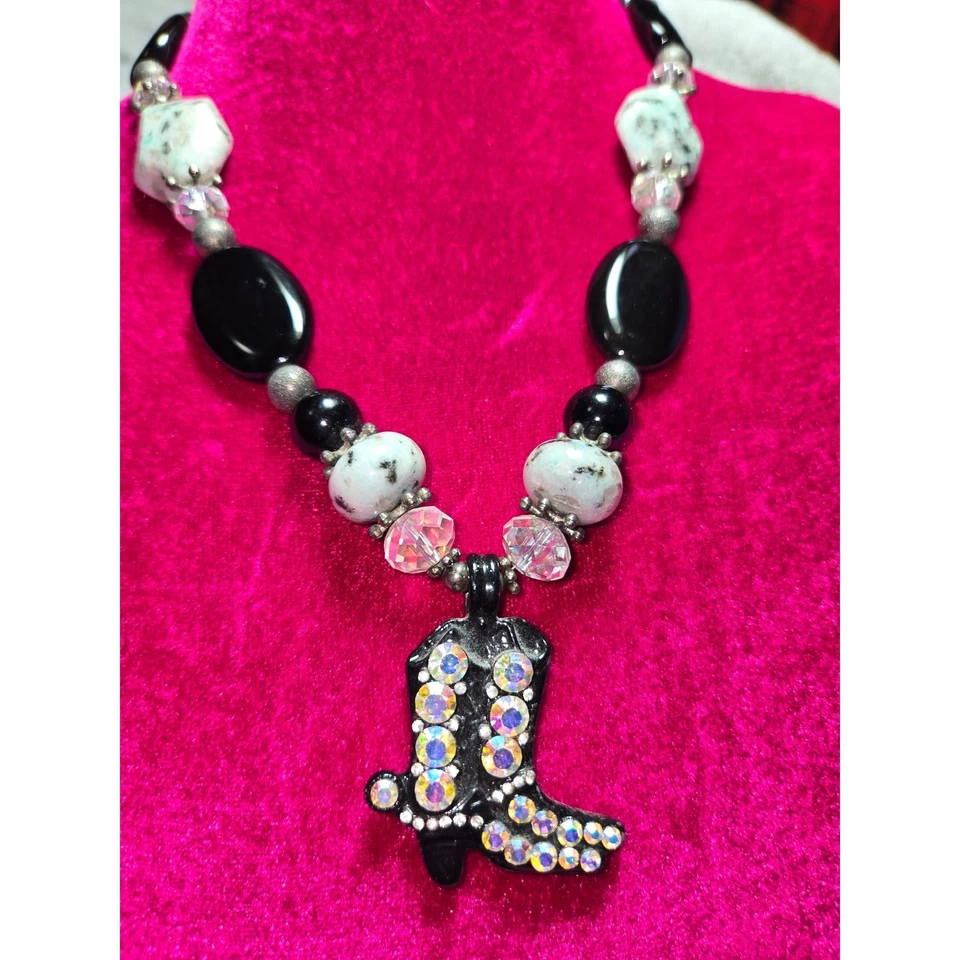 西部牛仔靴小饰品串珠项链黑色水钻声明珠宝首饰 — 第 2/4 张图片