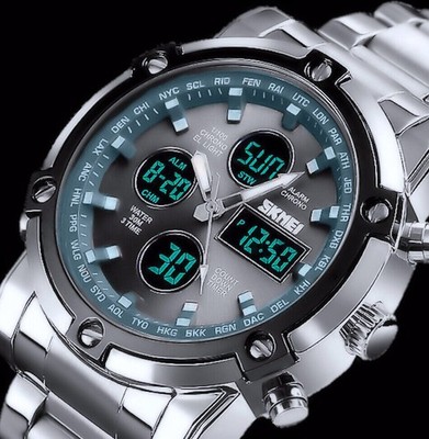 SKM A/Digital Herren Armband Männer Uhr Anthrazit Silber Farben Chronograph M58