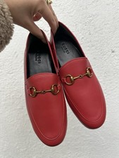 GUCCI Red JORDAAN HORSEBIT LOAFER SLIP ON FLATS WOMEN 35 EU 5 US AUTHENTIC