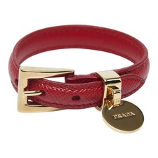 Prada Leather Bracelet Women Red One Size