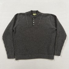 Vintage Eddie Bauer Sweater Mens Large Gray Mock Neck Henley Knit Pullover