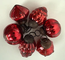 Creative Co-Op Set of 6 Distressed  Mercury Glass Ornaments RED 1-1 1/2"