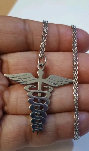 HERMÈS Collana Caduceo Medico Acciaio Inox Catena 18" Medico Infermieristico