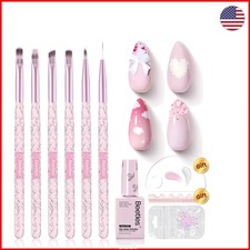 Quality Nail Art Brushes Set 6 Pcs Plus 8ml Pink Gel Accessories