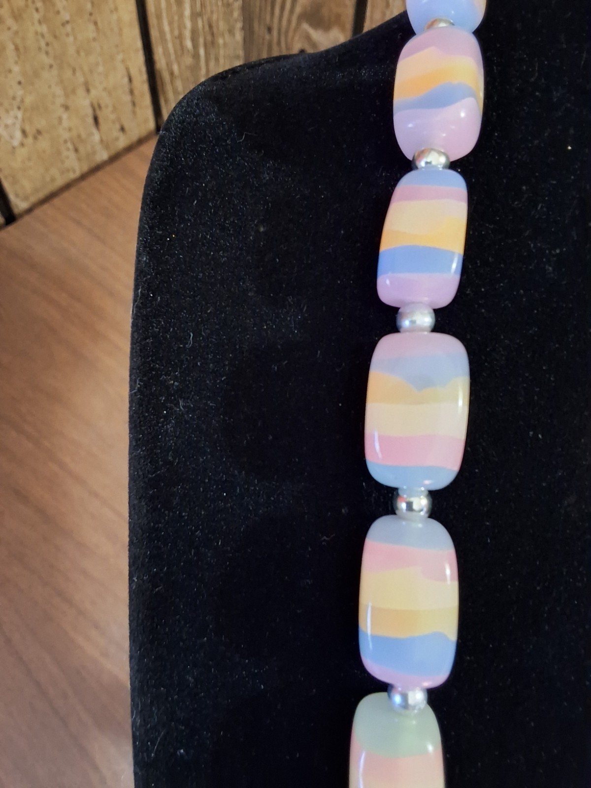 Happy multicolor rectangular necklace, blue, pink… - image 3