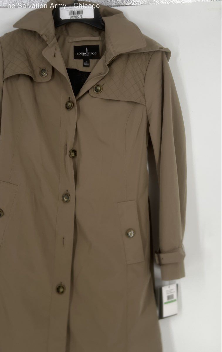 London Fog Mens Khaki Pockets Hooded Belted Trench Coat Size Large